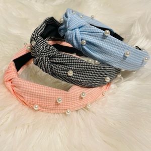 Bundle of 3 Gingham & Pearls Headbands